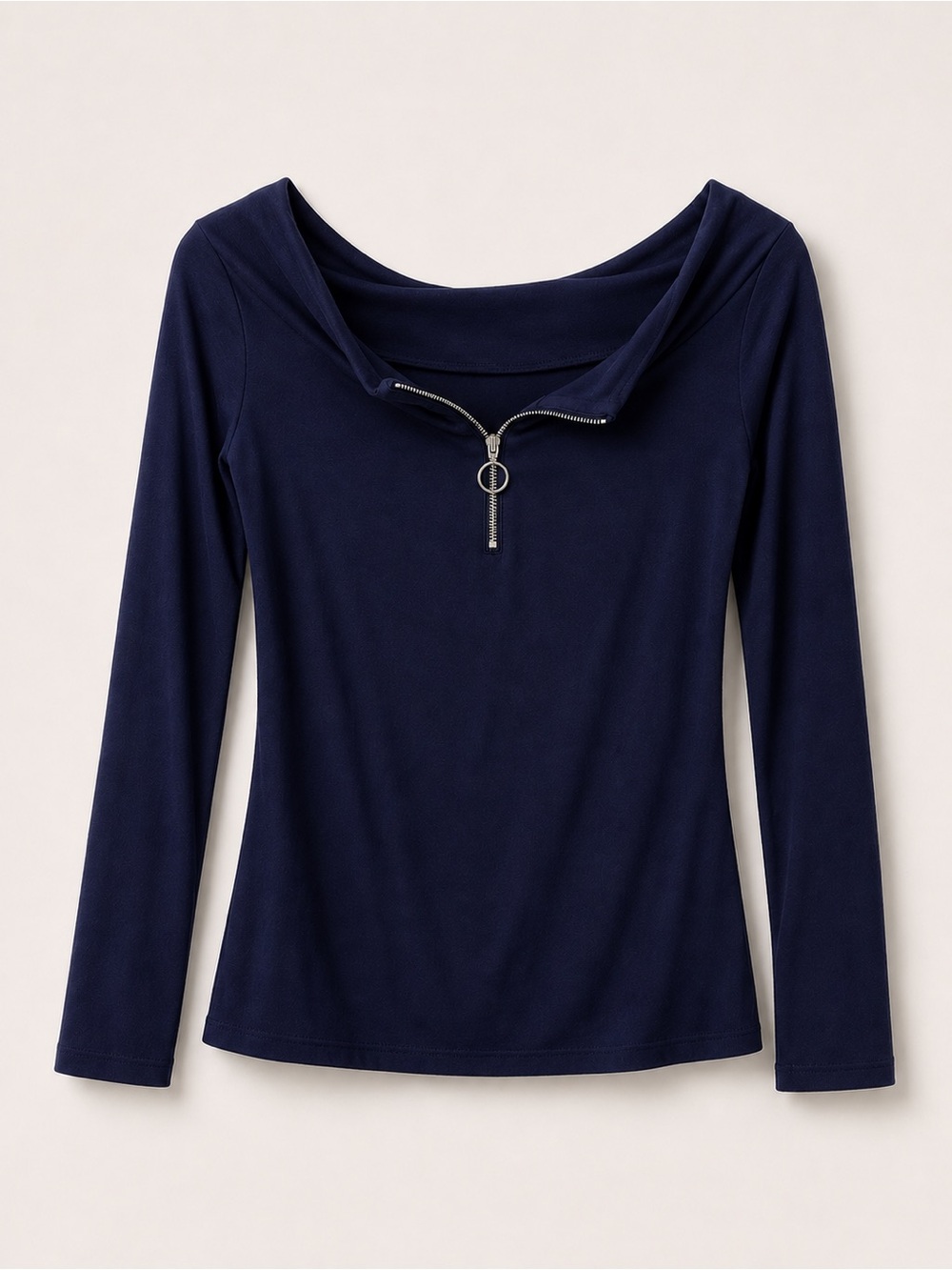 Goldray Deep Navy Modal Quarter Zip Long Sleeve Top Size M
